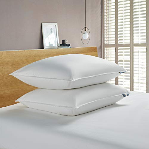 Image of Serta 233 Thread Count White Goose Feather Down Fiber Pillows Medium Firm Jumbo Size Pillows Set of 2 Pack 100% Cotton Hotel Collection Bed Pillow for Side Sleeper