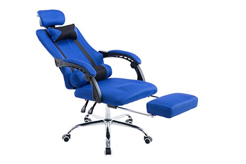 Poltrona Ufficio Fellow In Stoffa A Rete I Sedia Studio Reclinabile Con Doppio Cuscino I Poltrona Gaming, Colore:blu