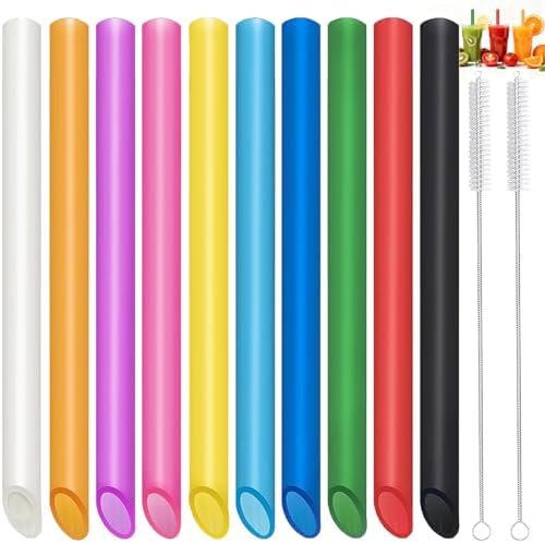 ANGLED TIPS 20 Pcs Reusable Boba Straws - Smoothie Straws - Thick Jumbo Wide Boba Tea Straw, Extra Wide Long Milkshakes Straw Jumbo Drinking Straw for Bubble Tea (Tapioca Boba Pearls) with 2 Brushes