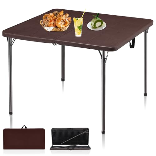 Kasunpul 34' Folding Table, Portable Square Folding Card Table with Collapsible Legs & Carrying Handle, Plastic Tables for Camping,Picnic, Office, Party, Brown