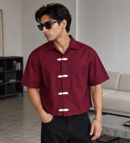 Generic Burgundy Cropped Boxy Fit Shirt - Image 5
