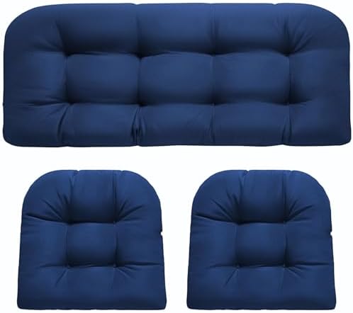 DANGHOOGY Wicker Chair Cushions, Waterproof Outdoor Loveseat Cushions for Patio Furniture, 3 Pieces Wicker Furniture Cushions, 1 Loveseat and 2 U-Shaped Cushions, Blue