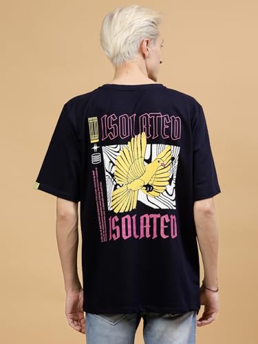 Image of Rigo Back Printed Half Sleeves Round Neck Oversized T-Shirt for Men | Drop Shoulder T-Shirt for Men | Loose Baggy Fit T-Shirt for Men