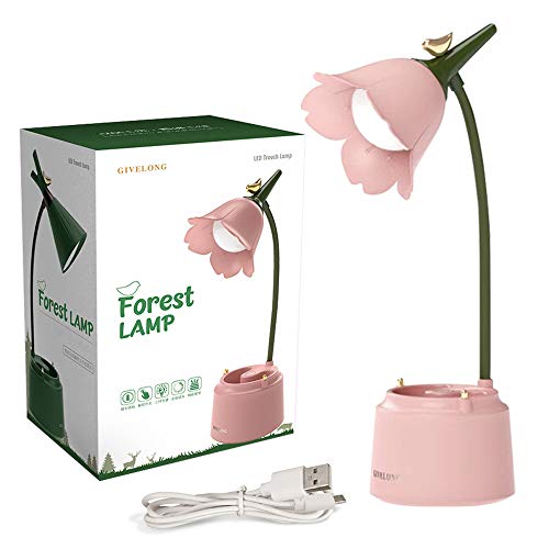 Pink Desk Lamp, Cute Lamp for Kid, Rechargeable LED Lamp with USB Charging Port, Flexible Gooseneck, 3 Color Modes & Stepless Dimming, Table Lamp for College Dorm Bedroom Reading (Pink)