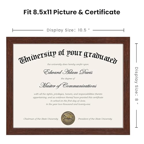 Image of upsimples Certificate Frame, 8.5 by 11 Diploma Frames, 1 Pack, Mahogany | Clear Plexiglass, 8.5x11 Document Degree Frames for Gallery Wall and Tabletop, Graduation Gift