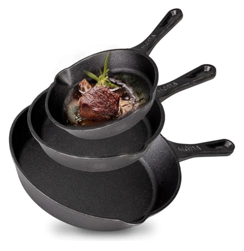 La mejor selección de Sartenes de hierro fundido en mexico que puedes comprar esta semana. 49 SIGNA Juego De 3 Sartenes De Hierro Fundido Precurados Mangas Largas Resistentes y Antiadherentes 3 Tamaños Perfectos De Sarten 15cm 20cm y 25cm Distribución Uniforme del Calor...