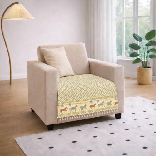 Image of Roseate Quilted Velvet Sofa Cover (1 Seater / 24 inchx27 inch) Sofa Protector for Living Room /Bedroom interiors (Beige /Harley) with Tassels