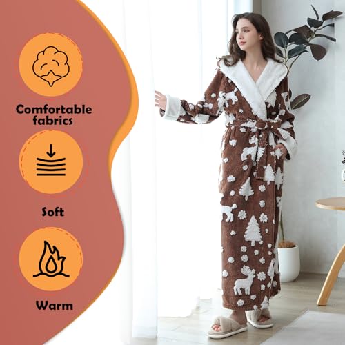 Oksun Womens Long Warm Hooded Robe: Full Length Thick Fleece Fluffy Bathrobe - Jacquard Soft Cozy Christmas Winter Housecoat4