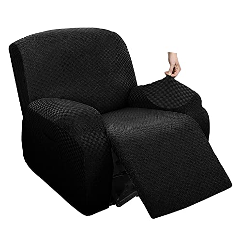 4-Pieces Recliner Sofa Covers Stretch Polyester Spandex Reclining Couch Covers, Jacquard Reclining Chair Cover Cushion Sofa Slipcovers Armchair Cover for Living Room (Black)