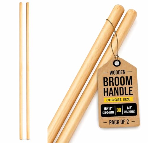 EDS Wooden Broom Handle 4ft (48 Inch) Universal 23/24mm Diameter Mop & Broom Stick Pole Durable Wooden Replacement Handle Floor Cleaning Tools Handle Only (15/16 (23/24mm) Pack of 2)