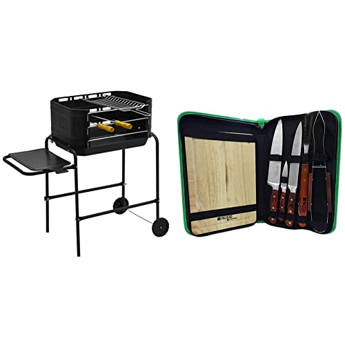 Churrasqueira Portátil Móvel Pro Tork Grill Machine Com Grelha + Espetos - Com Rodinhas + Kit Churrasco Inox Palisad