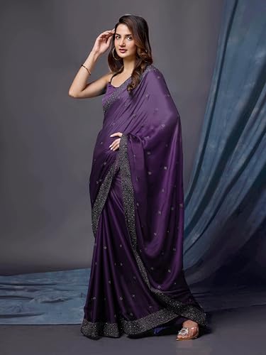 Image of TRENDMALLS Women's Rangoli Silk Embroidery Siroski Work Double Shade Saree with Blouse Piece
