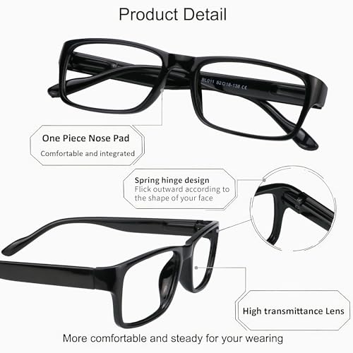 Image of YEIN Blue Light Blocking Reading Glasses,4 Pack Men's and Women's Rectangular Black Frame(Black,+1.00 Magnification)