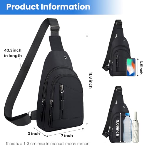 Crossbody Small Sling Bag for Women Men,Casual Lightweight Chest Pack Gym Athletic Backpack Multi Used Zipper Shoulder Daypack for Travel,Shopping,Hiking,Walking,Running,Biking,Black - Image 5