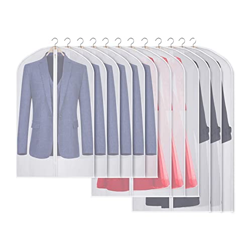 Univivi Juego de 12 bolsas protectoras de ropa, bolsas de traje a prueba de polillas, impermeables, bolsas de abrigo para armario y viajes, 40 pulgadas/50 pulgadas/60 pulgadas (transparente) Cover