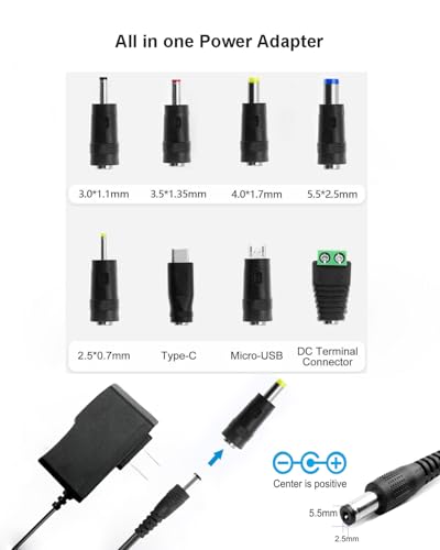 5V 2A AC Adapters 5V Power Adapter Charger DC Power Supply for Regulated Switching with 8 Tips for 2000mA 1500mA 1000mA 900mA 850mA 800mA 700mA 600mA 500mA Universal Electronics3