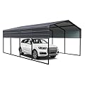 VKJSIP Carport 12 X 20 Ft Heavy Duty Metal Carport Canopy with Galvanized Steel Roof, Outdoor Garage Car Shelter Shade for Car, Truck and Boats, Black