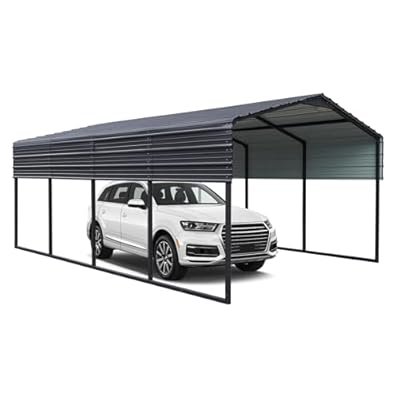 VKJSIP Carport 12 X 20 Ft Heavy Duty Metal Carport Canopy with Galvanized Steel Roof, Outdoor Garage Car Shelter Shade for Car, Truck and Boats, Black
