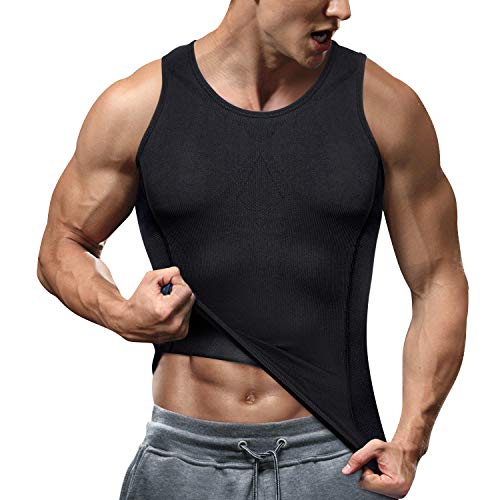 Junlan Homme Débardeur Gainant Ventre Plat Minceur Amincissant Invisible Gilet Compression Forte Posture Shirt sous-vêtements(Noir,Medium-Large) Cover