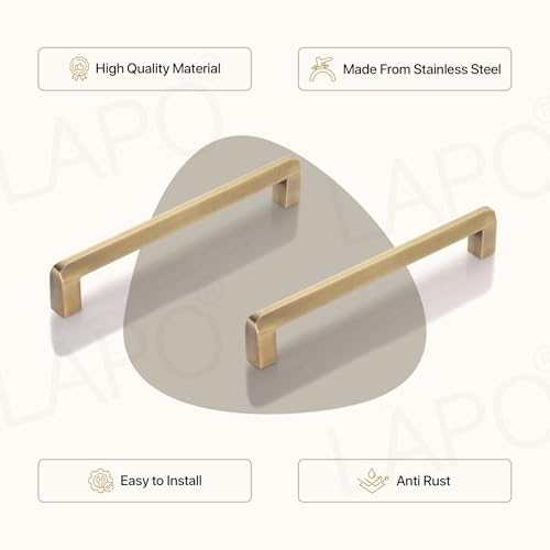 Image of LAPO 10 Inch Stainless Steel Handles for Home, Built for Cabinet and Storage Units, Firm Holding Pattern, Scratch Resistant Finish, Hole to Hole Size 22 cm, Quick Mounting (224mm, Antique, Pack of 3)