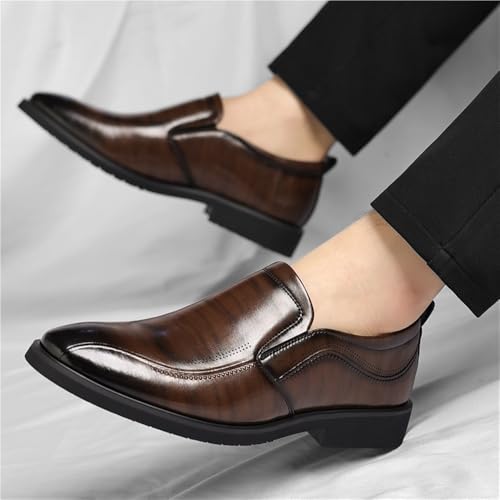 Mens Slip On Business Dress Shoes Breathable Leather Office Shoes Spring Formal Work Shoes for Men Commuting Loafers(Brown,11.5)2
