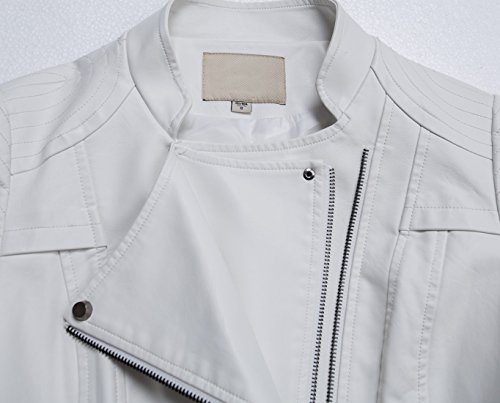 Chouyatou Women's Fashion Tailored Zip-Up Faux Leather Quilted Racer Jacket (Medium, White) #TOP3