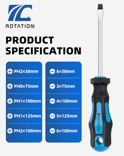 image for ROTATION 11-Piece Magnetic Screwdriver Set, 5 Phillips & 5 Slotted Tip