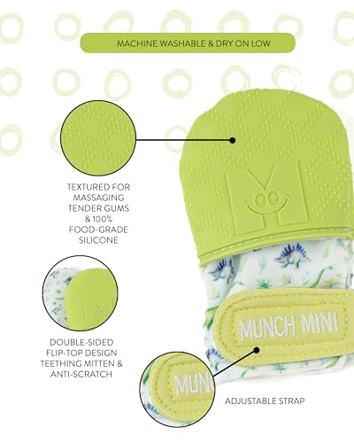 Malarkey Kids Dinosaur Paw Teething Mitt - Pack of 2 Soothing Infant Mitten Pain Relief Prevent Scratches, Safe Silicone Teething Toys, 0-3 Months