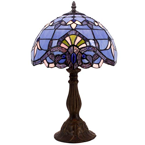 4MYHOME Tiffany Lamp Blue Purple Stained Glass Table Lamp 12X12X18 Inches Baroque Style Lavender Bedside Reading Desk Light Decor Bedroom Living Room Home Office S003C Series