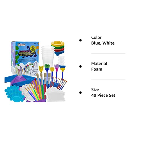 U.s. Art Supply 40-Piece Children's Art Painting Supplies And Accessories Kit - 25 Flat, Round, Foam Tipped Brushes, 4 No-Spill Paint Cups, 6 Palettes, 2 Kids Smocks, 3 Table Cloths - Fun School Craft #TOP6