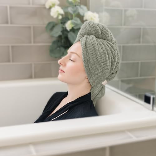 Image of ROLSHOL 2 Packs Large Microfiber Hair Towels for Women, Super Absorbent & Quick Dry Hair Towel Wrap for Curly Hair Long & Short Hair- Anti-Frizz Hair Turbans for Wet Hair (Green & Clay)