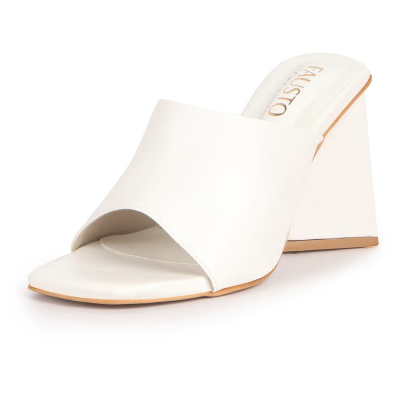 Image of FAUSTO Women Open Square Toe Cone Block Heel Formal Slip On Sandals with Wide Vamp Strap | Elegant Slip-On 4 Inch Heel Sandals For Office, Work, Party