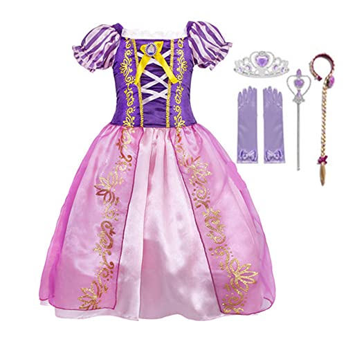 Lengender Disfraz Infantil Niña Princesa Rapunzel Vestido y Accesorios 3-11 Años (110, Dress Set A)