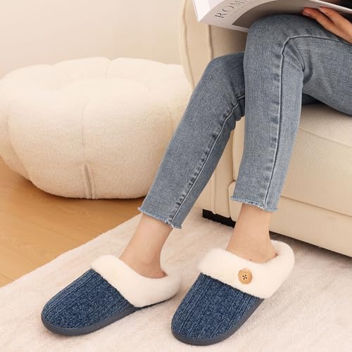 Image of Evshine Warm Knit House Slippers for Women Comfy Wool-Like Lined Chenille Slippers with Memory Foam and Indoor Outdoor Soles