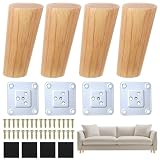 4 Set di Piedini per Mobili in Legno, 10cm Gambe per Mobili in Legnos, Gambe per Tavolo, Piedi in Legno Ricambio per Tavolo Letti Divani Sedie Letto Tavoli Armadi, con Piastre di Montaggio e Viti