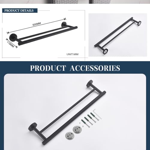 Moderno juego de accesorios de baño de acero inoxidable negro – Kit de montaje en pared de 4 piezas: toallero, soporte para cepillo de inodoro, jabonera, albornoz, decoración elegante para baños