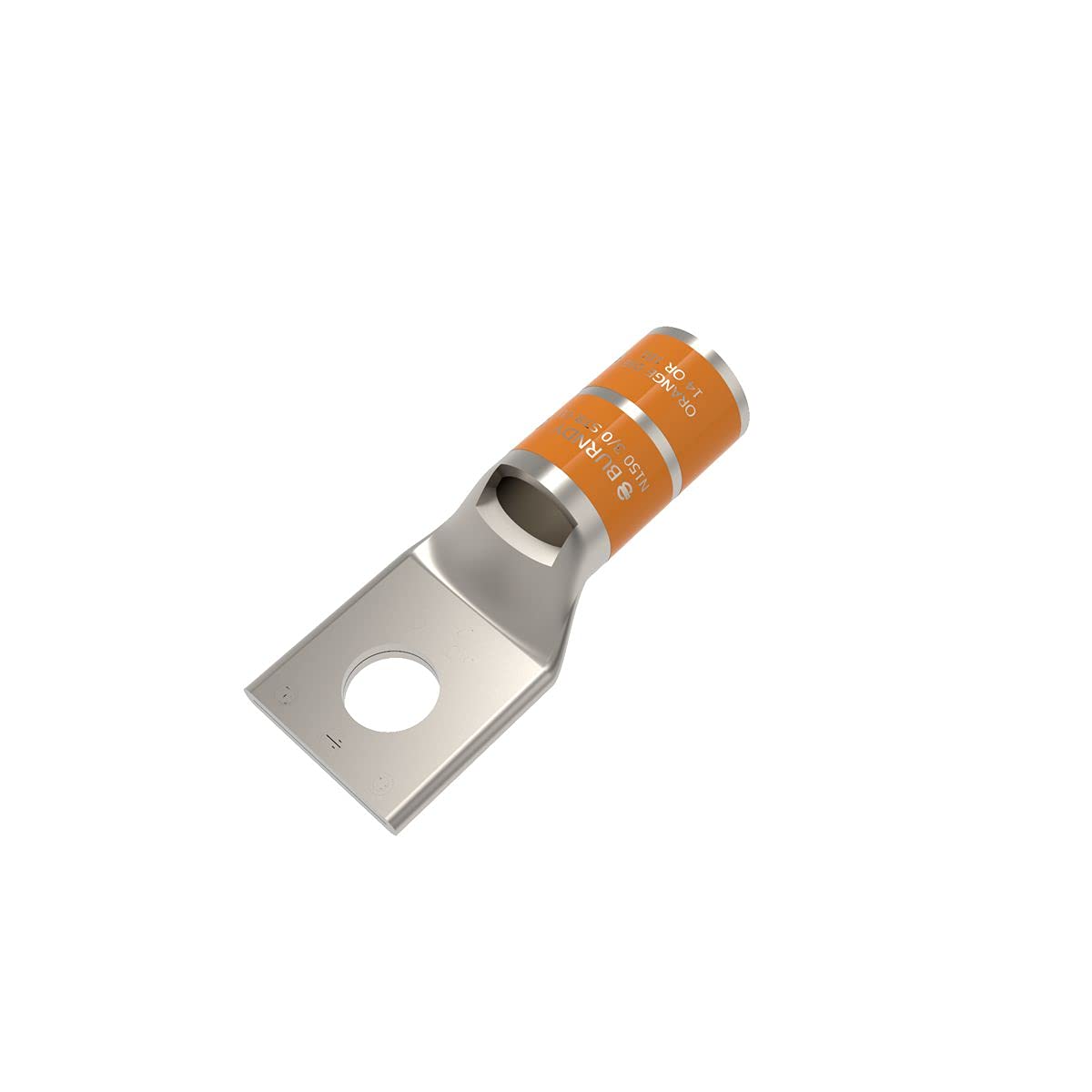 Burndy YA27L3 One Hole Hylug Code Conductor Standard Barrel Copper Compression Terminal, 3/0 AWG Conductor, 5/16 Stud Hole Size, 0.91 Tongue Width, 2.16 Length, Orange