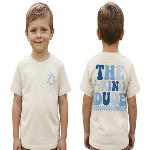 The Ring Dude Shirt Kids Toddler Boys Ring Bearer T-Shirt Wedding Bridal Party Summer Clothes Short Sleeve Top (Beige 4-5 Years)