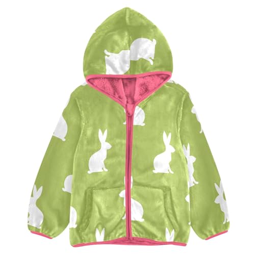 OTVEE Easter Cute Rabbits on Green Kids Hoodie Jacket Fall Spring Full Zip Warm Outwear Coat