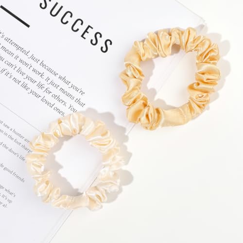 Image of Silk Hair Ties Satin Scrunchies - Small Mini Scrunchy for Women Thick Hair Accessories Cute Soft No Slip Hair Elastics Ponytail Holder for Curly Hair No Damage Hairties Gift for Girls