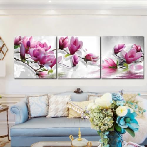 Impression sur toile fleurs de magnolia 3 pièces salon