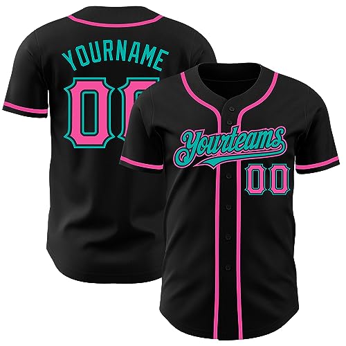 Generic Custom Baseball Jersey Men Women Youth Kids, Black and Pink Aqua Baseball Jerseys Printed Stitched Name Number Logo Baseball Shirt