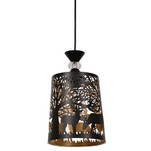 Image of Groeien Black Finish Metal Crystal Hanging Pendant Ceiling Lamp Fixture | Chandelier for Home, Indoor, Outdoor,Living Room, Bedroom(Bulb not Included) (DeerShade, 1)