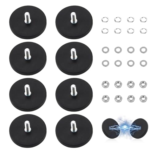 8 Pezzi Calamite Potenti Rivestiti in Gomma al Neodimio Magnete Ø 43 mm con Filettatura Filo Esterno M6 10 kg Forza di Trazione per Illuminazione Fotocamera Strumenti e Attrezzatura