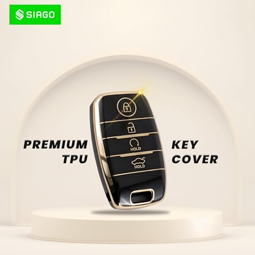 Image of SIAGO TPU Key Cover Compatible with Kia Seltos, Sonet, Carens, Carnival 4 Button Smart Key (Hold Button Down) (Black Pack of 1)