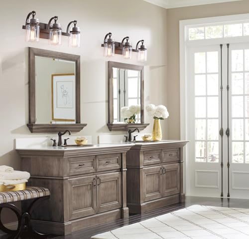 Image of 3 Light Bathroom Vanity Light, Oil Rubbed Bronze Bathroom Light Fixtures Over Mirror, Farmhouse Vanity Light with Clear Glass Shade