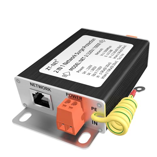 ZT-NET 2 in 1 Ethernet Surge Protector Gigabit Mounting Flange Metal Shielded RJ45 Lightning Suppressor - LAN Network CAT5/CAT6 Thunder Arrestor - 1000 Mbps