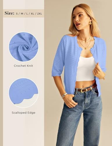 Image of GRACE KARIN Womens 3 /4 Sleeve Cardigan Sweater, Lightweight Cropped Cardigan Trendy, Dressy Casual Crochet Bolero Shrugs
