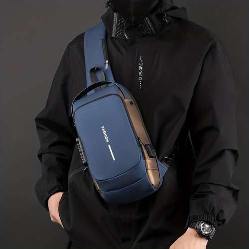 Image of MATCH MADE Anti-theft Waterproof Chest Sling Bag for Men with Password Lock & USB Charging - Travel Hiking Crossbody Daypack Backpack