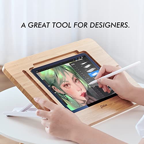 Image of ELETIUO Adjustable Tablet Stand with Pencil&Charger Cable Slot,Upgraded Bamboo Wooden Desk Stand with Multiple Angles,Organizer Desktop Holder for Drawing (Support to 9.7-11 inch Devices)